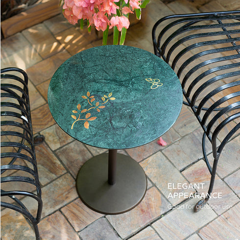 Marble and Brass Inlay Accent Table